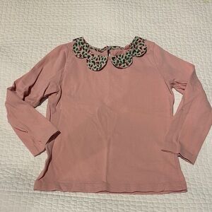 Mini Boden Pink Long Sleeve Top with Patterned Collar